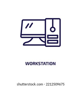 Workstation Icon From Computer Collection. Thin Linear Workstation, Office, Business Outline Icon Isolated On White Background. Line Vector Workstation Sign, Symbol For Web And Mobile