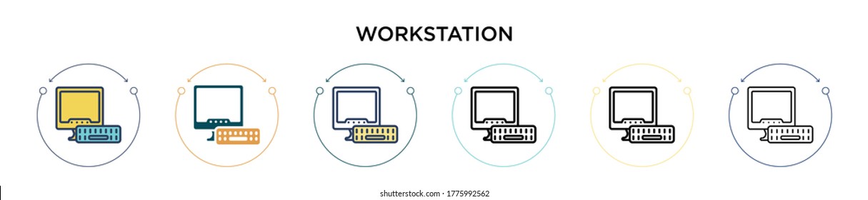 Workstation icon in filled, thin line, outline and stroke style. Vector illustration of two colored and black workstation vector icons designs can be used for mobile, ui, web