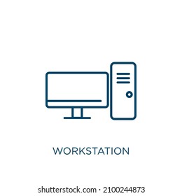 icono de estación de trabajo. Icono de contorno de estación de trabajo lineal delgado aislado en fondo blanco. Señal de estación de trabajo vectorial de línea, símbolo para web y móvil