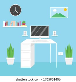 Workstation Interior Desktop Vector Illustration