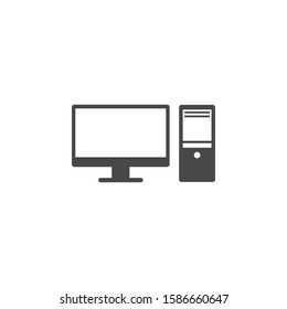 Workstation. LCD monitor and desktop computer. Minitower. ATX. Simple vector icon. Consumer goods. Commodities.