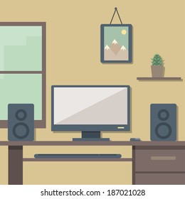Workstation in the office, in a flat design