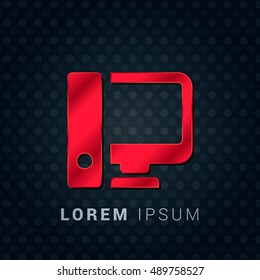 Workstation Red chromium precious metallic 3D Icon / Logo Design