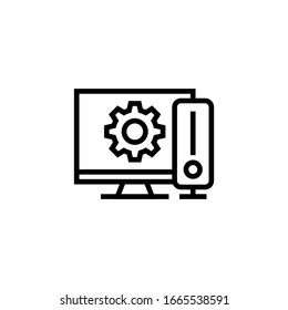 Workstation vector icon in linear, outline icon isolated on white background