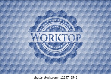 Worktop blue hexagon emblem.