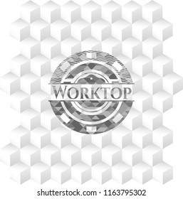 Worktop grey badge with geometric cube white background