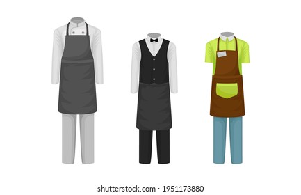 Workwear Or Professional Staff Clothing With Chef And Waiter Outfit Front View Vector Set