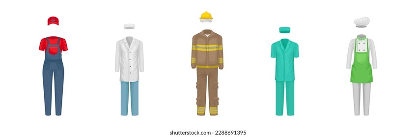 Workwear or Professional Staff Clothing and Outfit Front View Vector Set