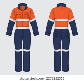 Workwear template front and back view. Men's Overalls, wearpack vector illustration