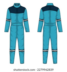 Workwear template front and back view. Men's Coveralls, wearpack vector illustration