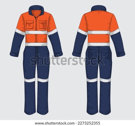 Workwear template front and back view. Men's Overalls, wearpack vector illustration
