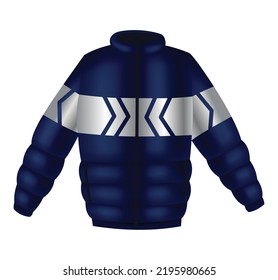 Workwear Uniform Element. Blue Jacket With Long Sleeves, Pocket And Reflective Band As Uniform. Protective Clothing Or Safety Equipment. Construction Workers Clothing, Uniform Mockup