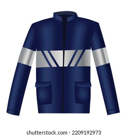 Workwear Uniform Element. Blue Jacket With Long Sleeves, Pocket And Reflective Band As Uniform. Protective Clothing Or Safety Equipment. Construction Workers Clothing, Uniform Mockup