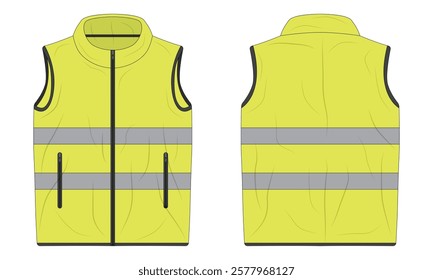 Workwear vest mockup. Green Hi Vis vest front and back view