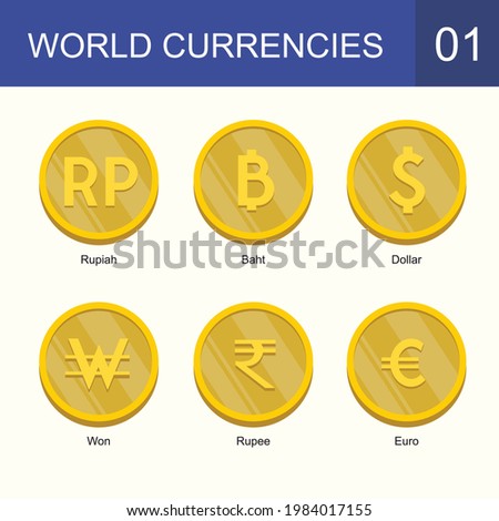 Worl Coin Set Volume 1: Rupiah Baht Dollar Won Rupee Euro