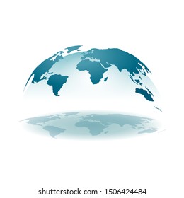 Worl Map 3D - Spherical Projection Of Earth Continets With Transparent Hemisphere And Reflection Shadow - Isolated Vector Icon Or Infographics Element