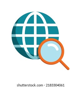 Worl web search icon with globe and magnifying glass in colorful flat style