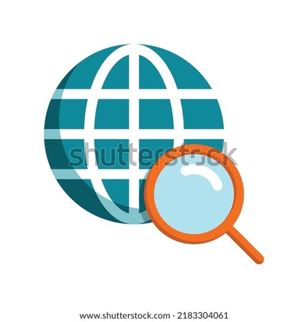 Worl web search icon with globe and magnifying glass in colorful flat style