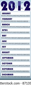World 2012 calendar in purple with dates of each month