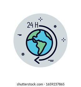 world and 24 hours arrow fill block style icon design, Delivery logistics transportation shipping service warehouse industry and global theme Vector illustration