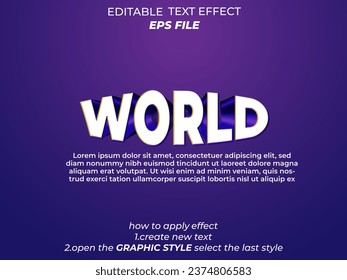 world 3D editable text effect, text style vector template