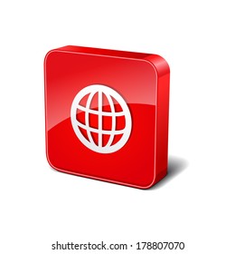 World 3d Rounded Corner Red Vector Icon Button