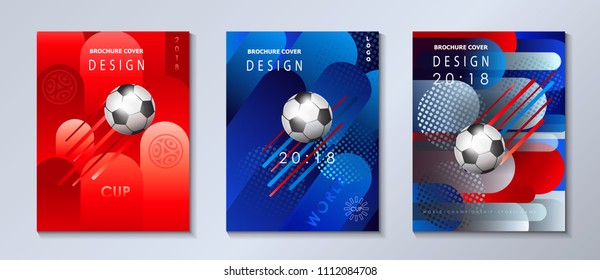 World Abstract background set with soccer ball, football dynamic pattern modern design fluid color minimalist art tricolor banner, brochure cover, flyer, poster wallpaper annual report layout template