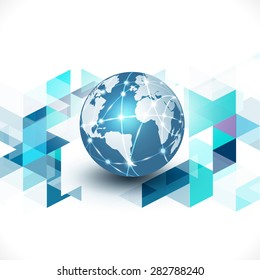 world with abstract geometric background for communication & technology business concept isolate white background, vector illustration