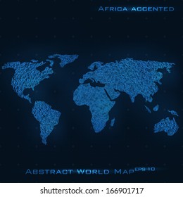 World abstract map. Africa accented. Vector background. Futuristic style card. Elegant background for business presentations. Lines, point, planes in 3d space.