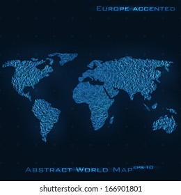 World abstract map. South America accented. Vector background. Futuristic style card. Elegant background for business presentations. Lines, point, planes in 3d space.