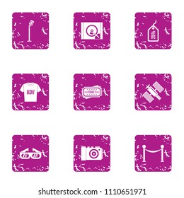World advertising icons set. Grunge set of 9 world advertising vector icons for web isolated on white background