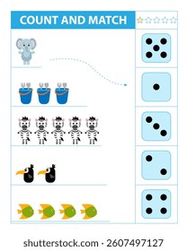 World of Africa. Count and match objects. Numbers 1-5. Printable worksheet for kids.