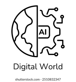 World ai icon designed in outline style 