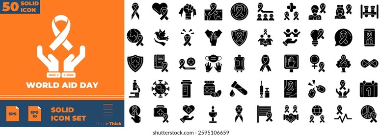 World Aid Day icon set. Containing red, ribbon, december,and more. Solid vector icons collection.
