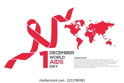 World AIDS Day 1 December with Copy Space Text Area. Red Hiv Ribbon Awareness. Vector IllustratioWorld AIDS Day 1 December with Copy Space Text Area. Red Hiv Ribbon Awareness. Vector IllustratiWorld A
