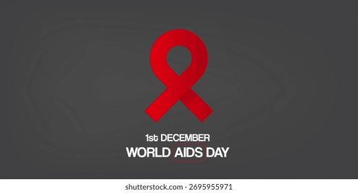 Día Mundial del SIDA 1 de diciembre Anuncio con cinta roja. El Día Mundial de Concienciación sobre el VIH comienza el 1 de diciembre. Cinta roja con texto aislado sobre fondo gris. Afiche del Día Mundial del SIDA