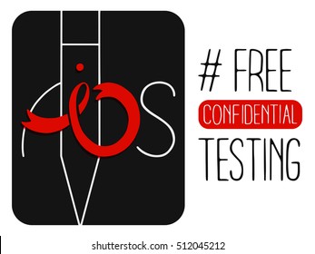 World AIDS day 1 December concept. Awareness red ribbon. Isolated vector banner on white background with shadow. HIV test symbol.
