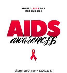 World Aids Day 1 December. Red AIDS ribbon isolated on white background with shadow. AIDS awareness. HIV & STI. HIV symbol. HIV disease.