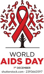 World Aids Day 1st December Red Ribbon tree concept.  Aids awareness Vector illustration Poster