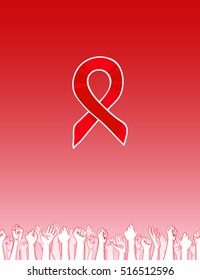 World AIDS Day, 1st December, vector poster template. Red ribbon, hand drawn design element