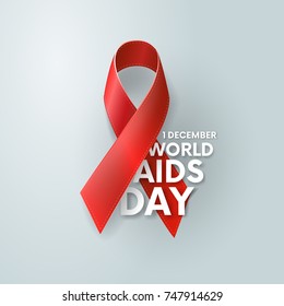World AIDS Day. 1st December. Red Ribbon. World Aids Day poster.Aids Awareness. Concept with text. Vector illustration