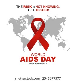 World AIDS Day 2024 Banner Design for Social Media and Campaign. AIDS Awareness Month 1st December Banner Design. AIDS day Background with Red Ribbon, Message and World Map Illustration. 
