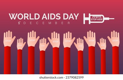 World AIDS Day Awareness Background Red banner Ribbon and Global Support Vector Illustration. background, banner, card, poster design.