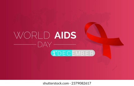 La cinta de anuncios de la pancarta roja del Día Mundial de la Concienciación sobre el SIDA y la ilustración del vector de apoyo mundial. fondo, banner, tarjeta, diseño de afiches.
