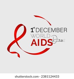 La cinta de anuncios de la pancarta roja del Día Mundial de la Concienciación sobre el SIDA y la ilustración del vector de apoyo mundial. fondo, banner, tarjeta, diseño de afiches.
