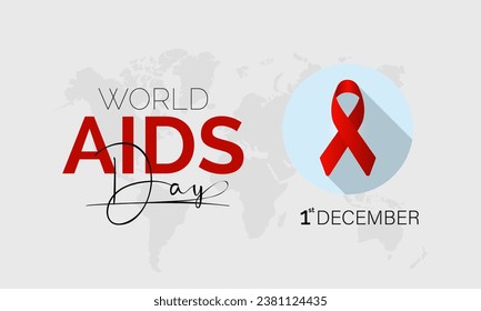 World AIDS Day Awareness Background Red banner Ribbon and Global Support Vector Illustration. background, banner, card, poster design.