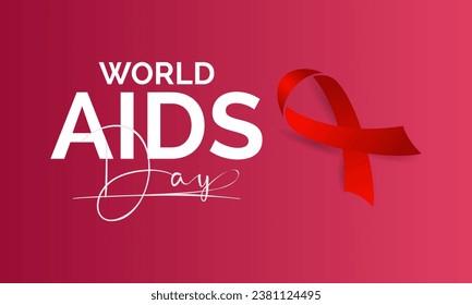 La cinta de anuncios de la pancarta roja del Día Mundial de la Concienciación sobre el SIDA y la ilustración del vector de apoyo mundial. fondo, banner, tarjeta, diseño de afiches.