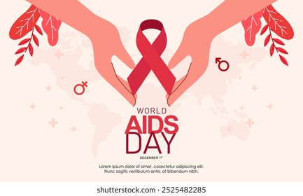 Concepto de concienciación del Día Mundial del Sida con fondo plano de cinta roja
