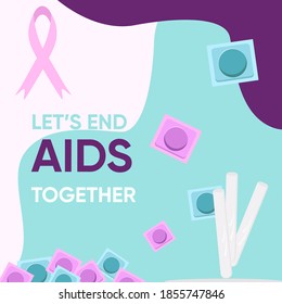 World AIDS day awareness. Let's end AIDS together. Prevention, poster, HIV, AIDS, vector.