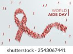 World AIDS Day awareness month concept poster.1st December. Large group of people form to create a red ribbon. Vector illustration.